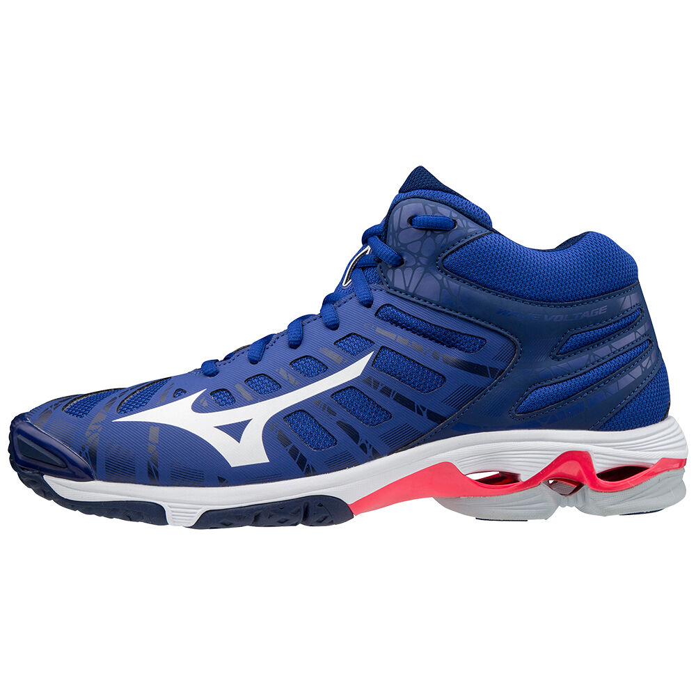 Sapatilhas Voleibol Mizuno Wave Voltage Mid - Homem - Azuis/Branco/Rosa - HWQYN9763